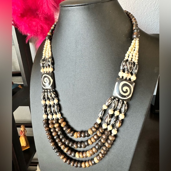 Artisan Nepal Clay Ceramic Beaded Swirl Necklace - Picture 5 of 8